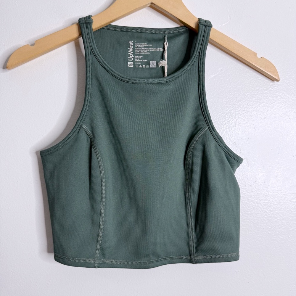 Upwest Go Green Tank Top Cropped Stretchy Non Padded Small Activewear Gym Yoga